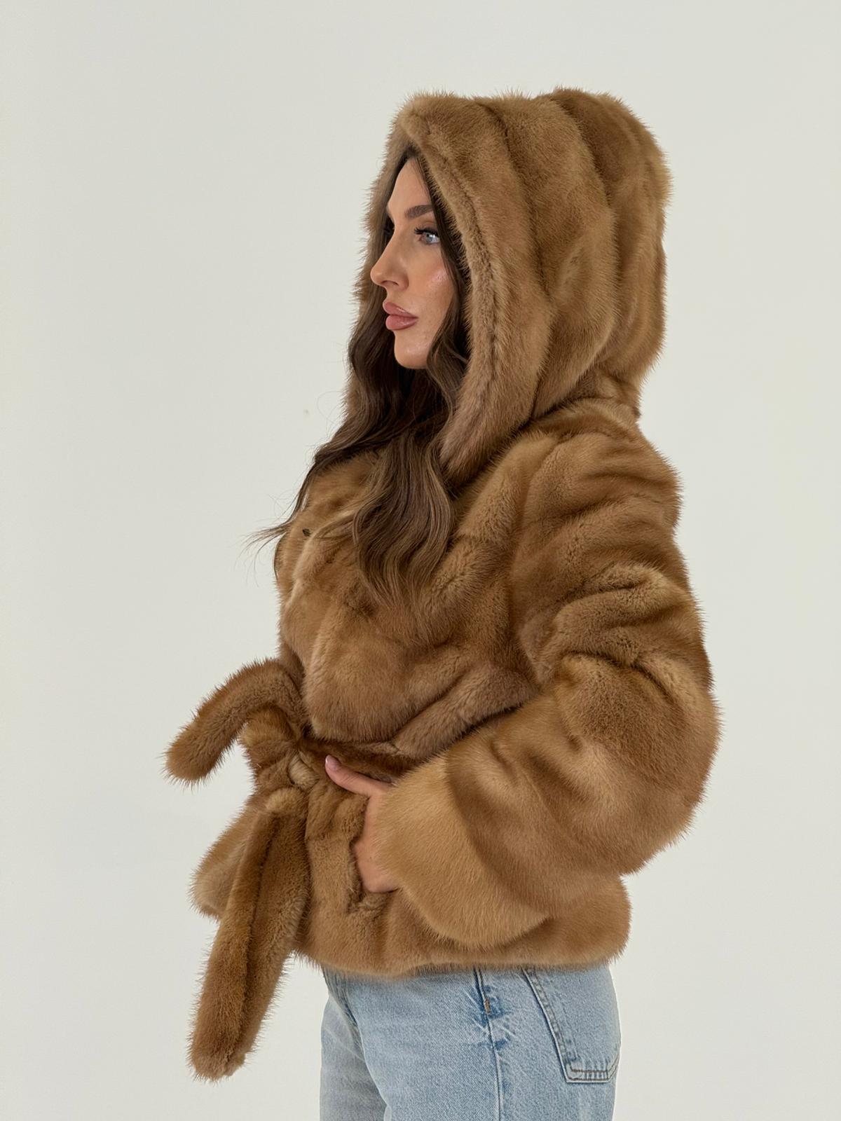 Cintura Giacca Pelliccia Pelliccia N22 Giacca In Visone Miele Taglio