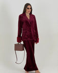 Completo VENICE - giacca e pantalone in velluto con pelliccia sulle maniche