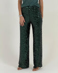 PANTALONE JUSTIN - pantalone palazzo con paillettes e vita alta
