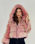 Pelliccia in volpe rosa N133 - taglio orizzontale - bomber in volpe con cappuccio