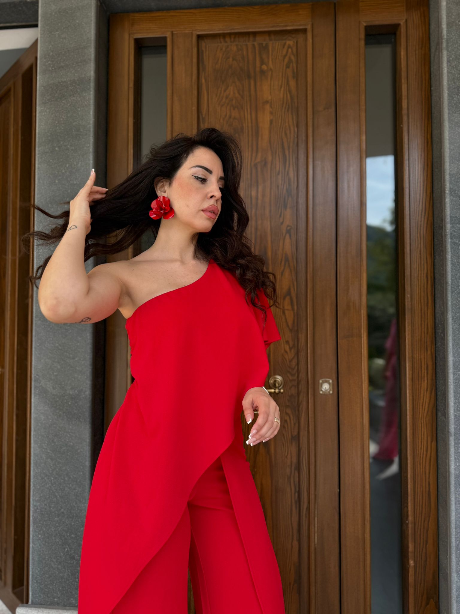 Little Mistress - Tuta Jumpsuit A Fondo Ampio Monospalla Rosa Con