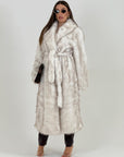 PELLICCIA ECO FUR IVANA - eco pelliccia modello cappotto con pelo lungo e cintura nel punto vita