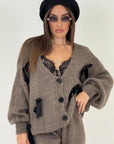 Cordset FLAKE - completo in maglia cardigan con fiocchi e pantalone