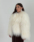 Pelliccia in Mongolia N138 - NUOVA - pelliccia in Mongolia con collo sciallato, colorazione bianco