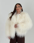 Pelliccia in Mongolia N138 - NUOVA - pelliccia in Mongolia con collo sciallato, colorazione bianco