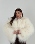 Pelliccia in Mongolia N138 - NUOVA - pelliccia in Mongolia con collo sciallato, colorazione bianco