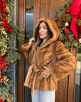 Fur n512- real vertical honey mink fur with hood- Top Quality fur