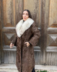 Cappotto in astrakan con collo in volpe bianca n901 - vintage