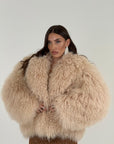 Pelliccia in Mongolia N118 - NUOVA - pelliccia in Mongolia con collo sciallato, colorazione miele