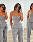 PERLA CORDSET - TOP COMPLETO con botones y pantalones dorados