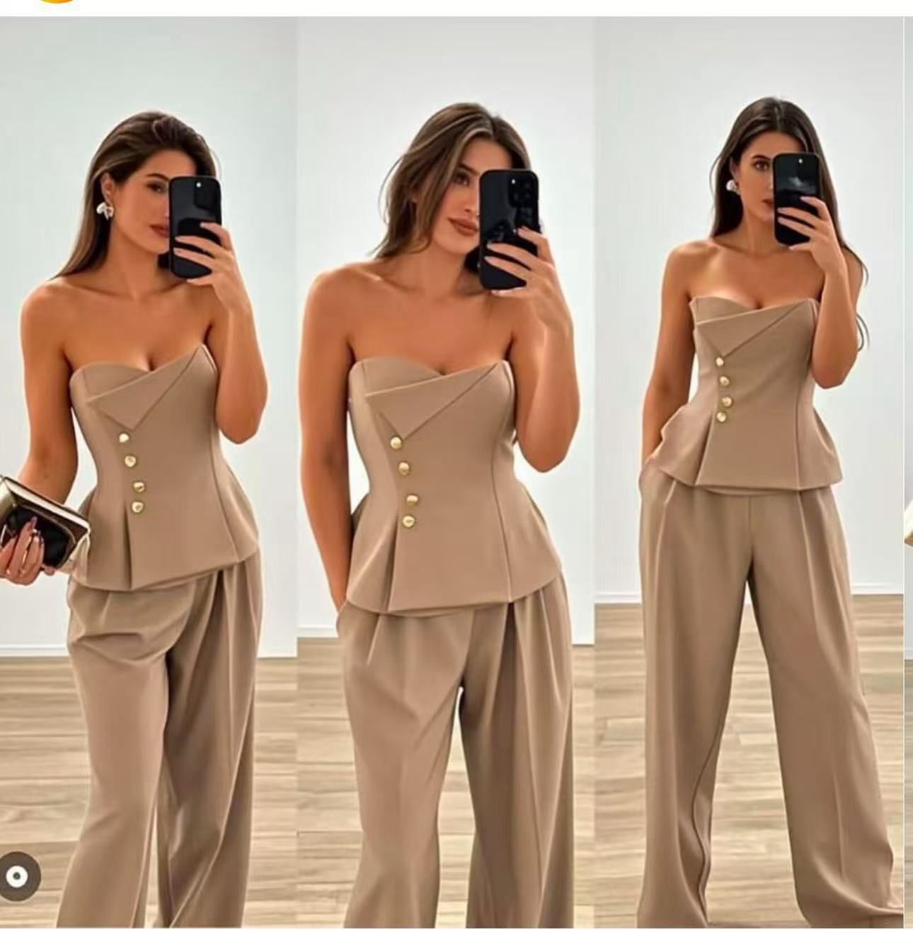 Perla Cordset - Top complet avec boutons et pantalons dorés