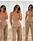 PERLA CORDSET - TOP COMPLETO con botones y pantalones dorados