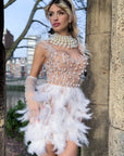 Hina dress - short dress with bodice with beads and skirt with feathers