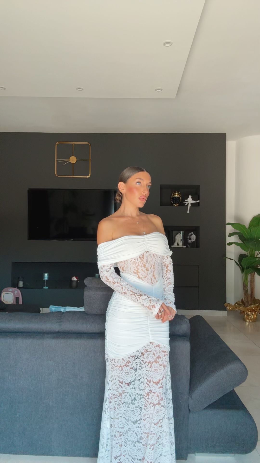 SALDO Abito Portofino - abito lungo con drappeggio e lunghezza e bustino in pizzo