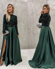 French dress - long dress with sequin bodice and shiny skirt