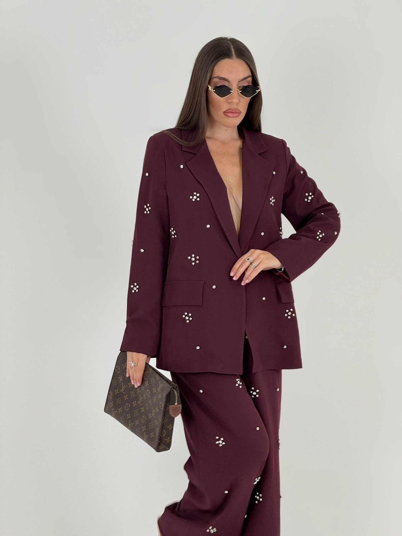 Tailleur KATIA - Completo giacca e pantalone con dettagli in pietra