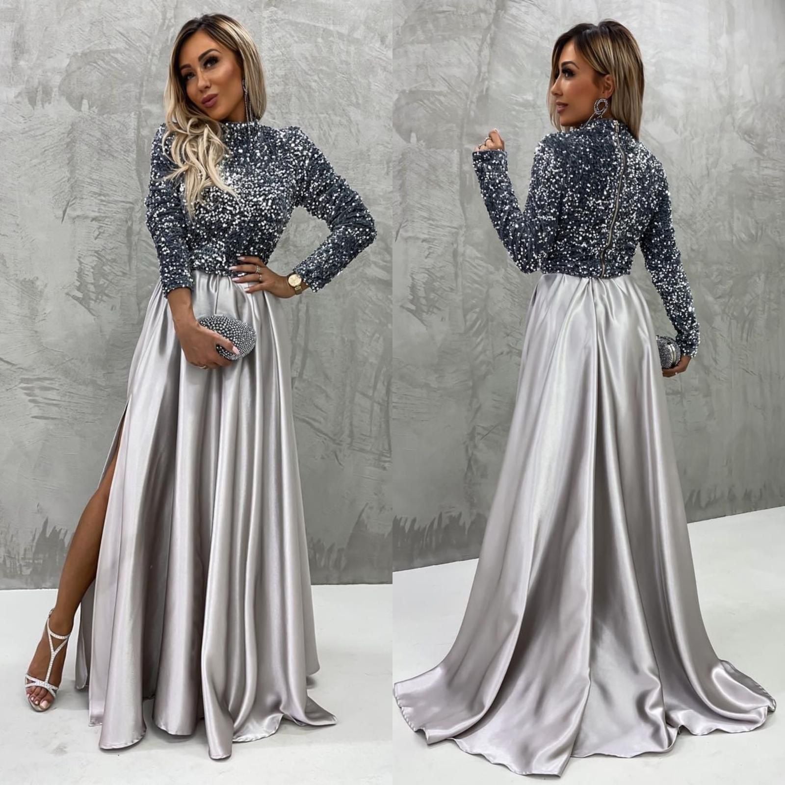 French dress - long dress with sequin bodice and shiny skirt