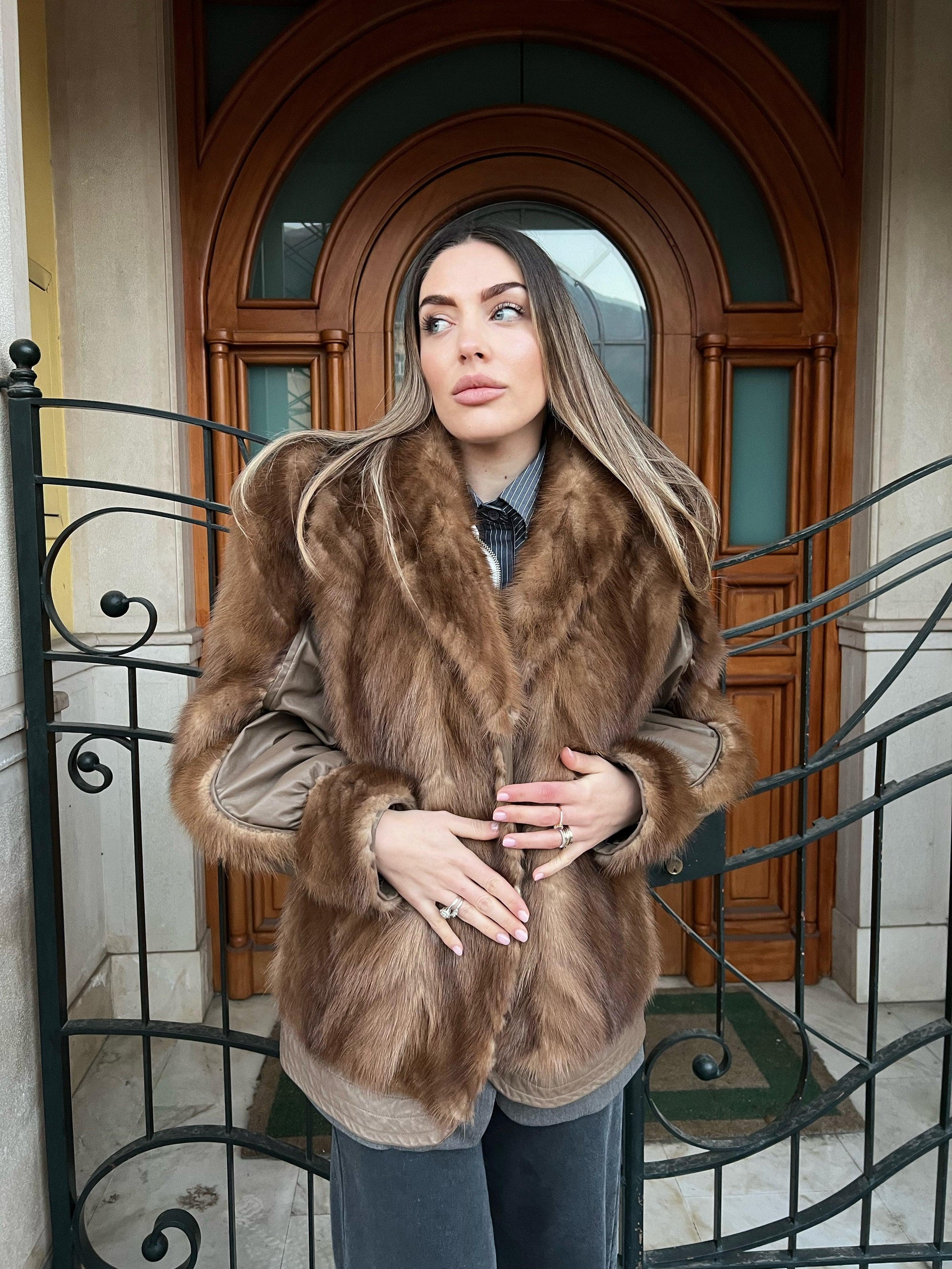 Pelliccia in visone con inserti in pelle - limited edition - best quality - N28- pelliccia vintage non ecologica - real fur - special price - limited Edition - Jiumir