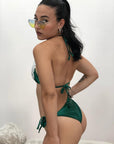 Vip Bikini Triangolo Pizzo-  Bikini da donna  Slip con laccetti regolabili - Taglie: 40-42-44-46 Costume da Bagno con decoro in Pizzo - disponibile in 5 varianti Nero-Blu-Rosso-Verde-Bronzo
