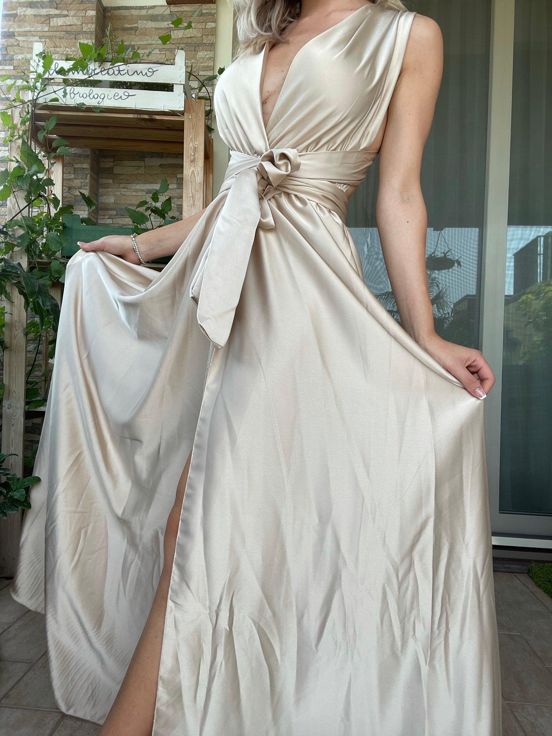 Spacco Laterale Vestito In Seta Bianco Abito Effetto Seta Con