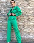 Tailleurs giacca corta con pantalone a palazzo - Tailleurs super chic e adatto ad ogni occasione verde