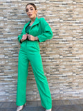 Tailleurs giacca corta con pantalone a palazzo - Tailleurs super chic e adatto ad ogni occasione verde