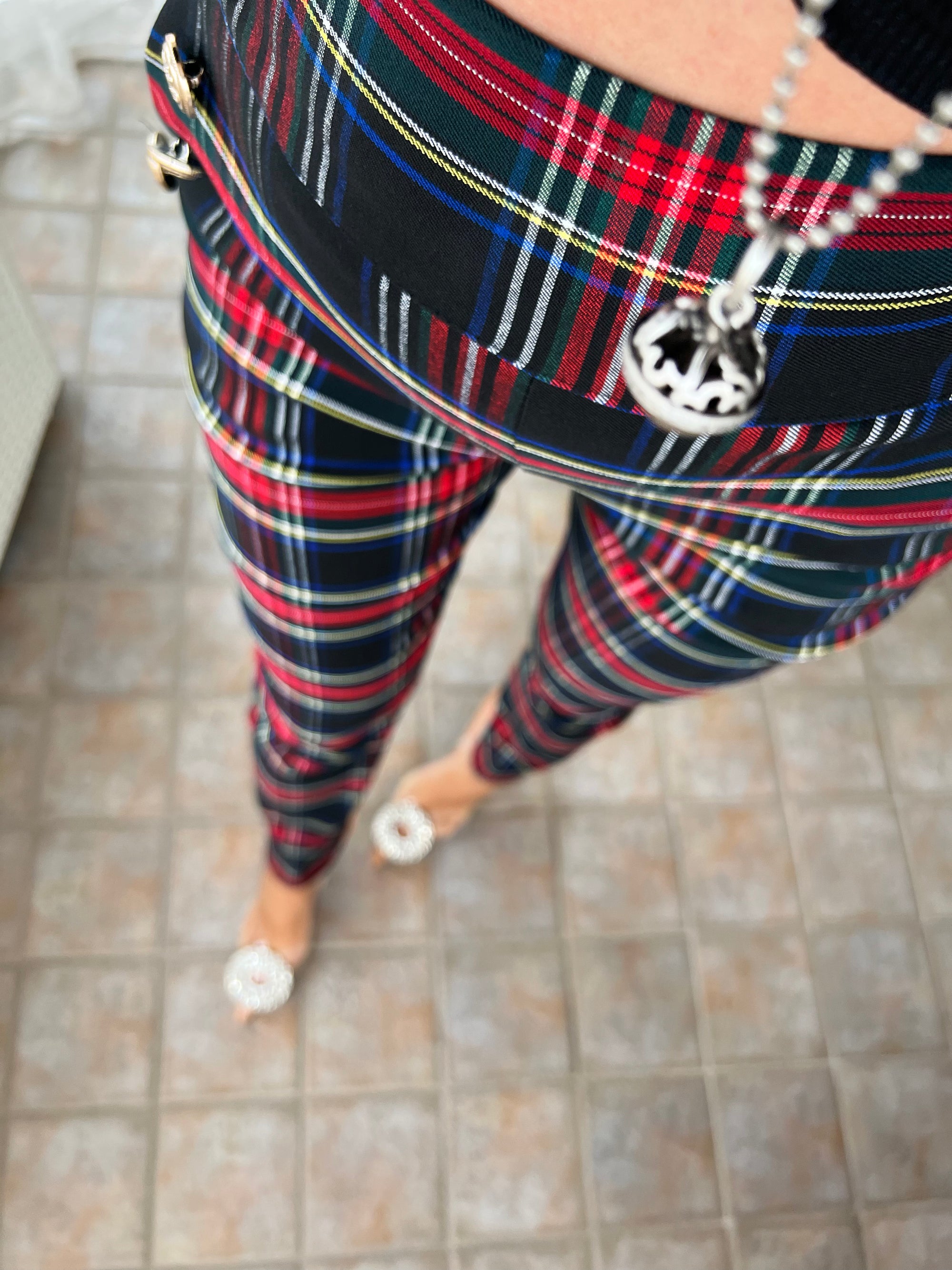 Pantalone tartan- pantalone Christmas fantasia scozzese con bottoni sul bustino - tessuto elasticizzato - Jiumir
