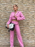 Tailleurs limited edition giacca corta con bottoni oro e pantalone palazzo - rosa